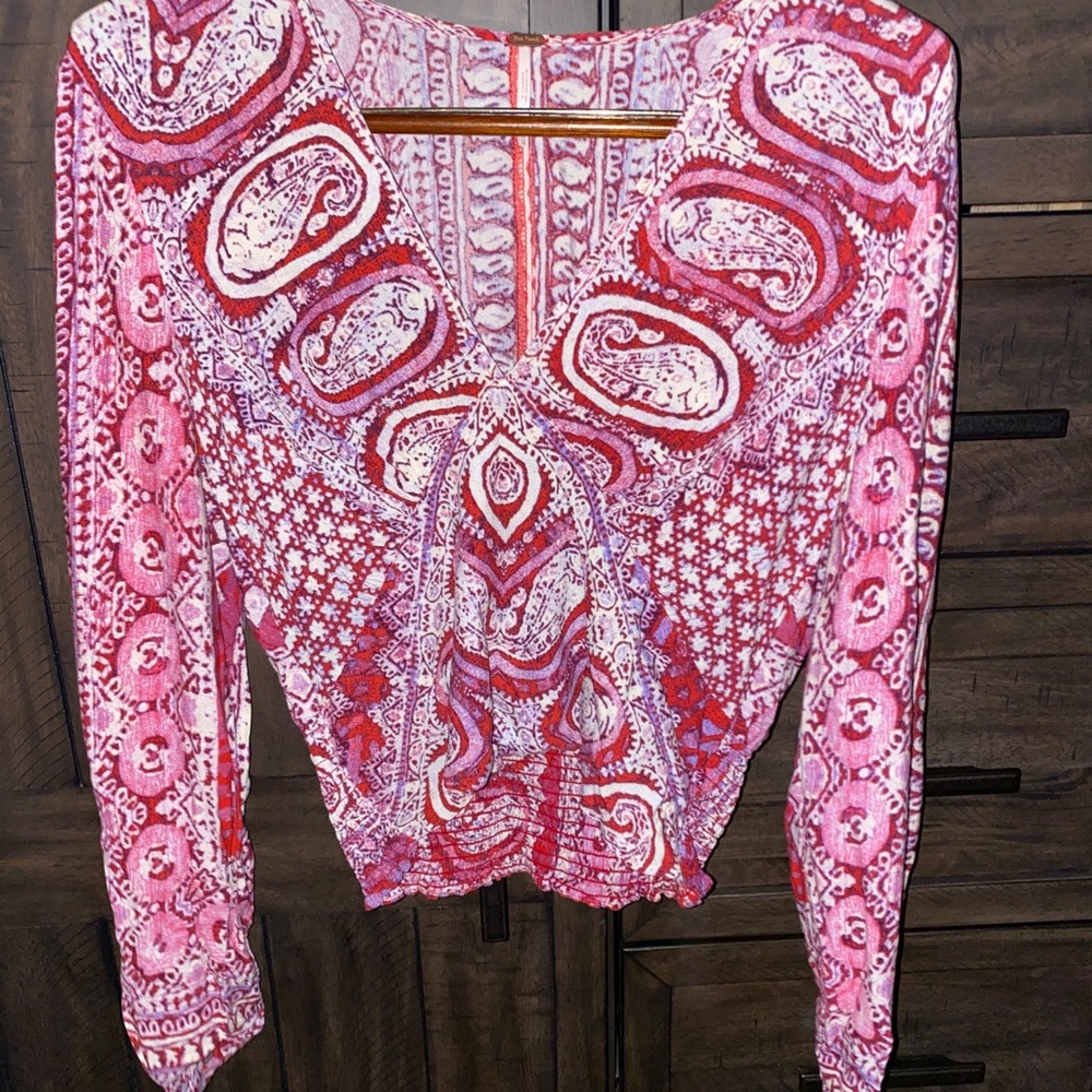 Free People Abstract Pink Cropped Top